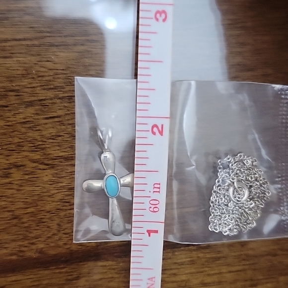 Silver Cross Pendant Necklace with Turquoise Accent - Picture 2 of 3